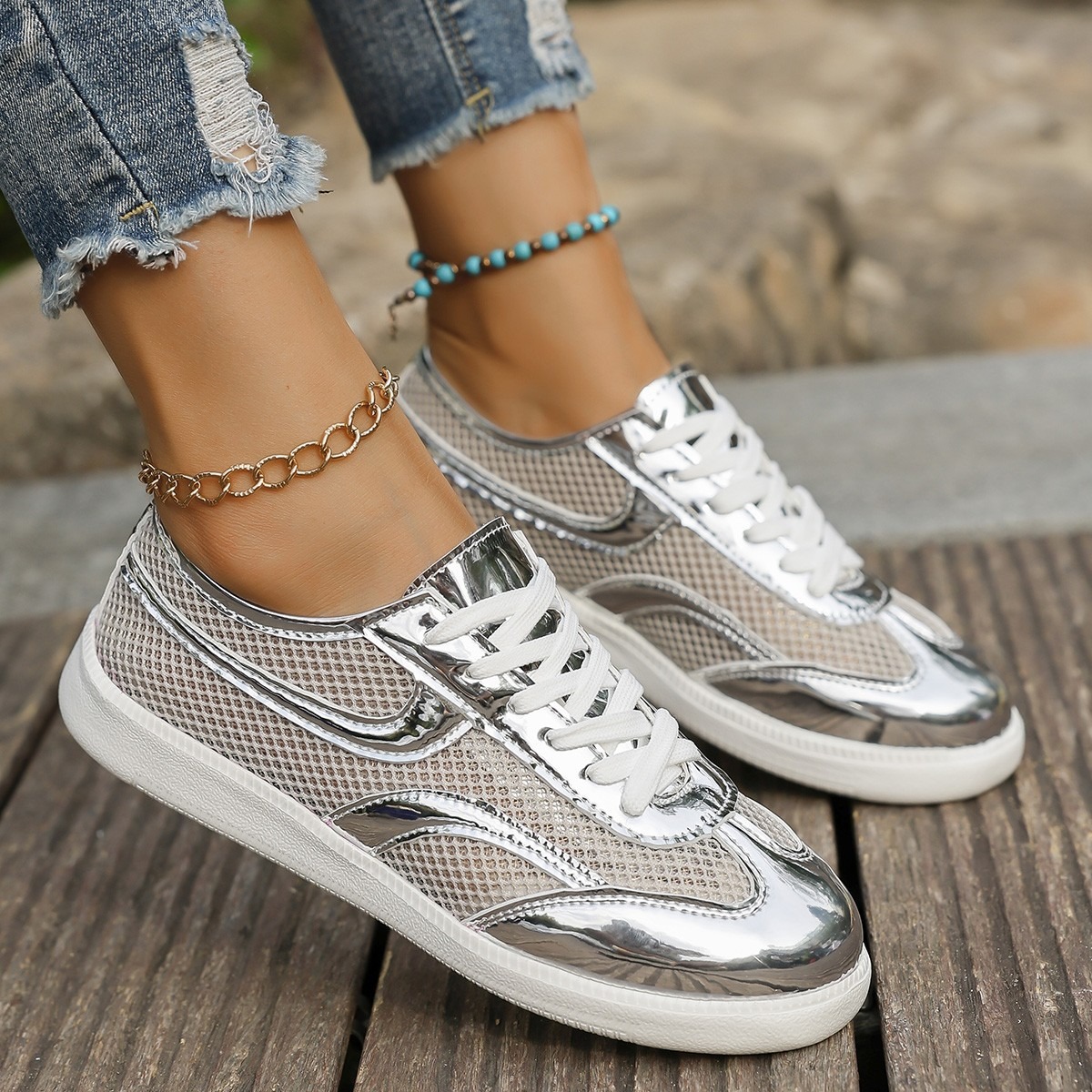 Nowe damskie sneakersy oddycha – Knit Fabric Lace Up Sneakers recenzja i cena